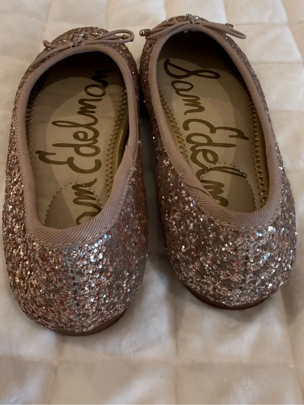 Sam Edelman Kids Felicia Glitter Ballet Flats Rose Gold Sparkle Size 12